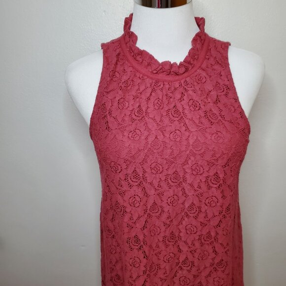 Altar'd State Size S Dress Red Brick Lace Lined Lace Neck Tie Back - Picture 2 of 12